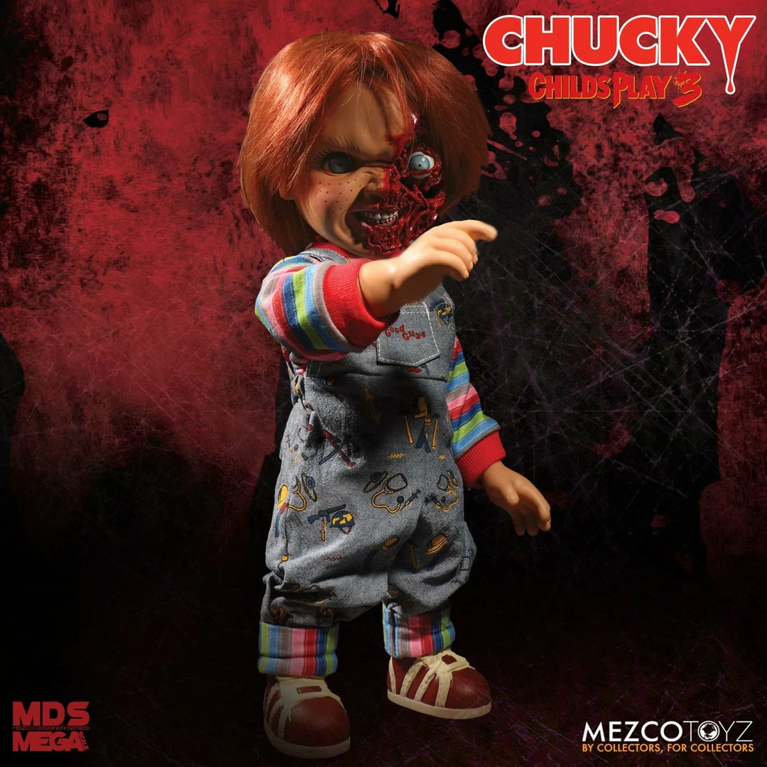 Maybang's Collectibles Mezco Toyz Child's Play 3 Designer Series Talking Pizza Face Chucky Mega Size 15" Figure 4 Maybang's Collectibles Mezco Toyz Child's Play 3 Designer Series Talking Pizza Face Chucky Mega Size 15" Figure