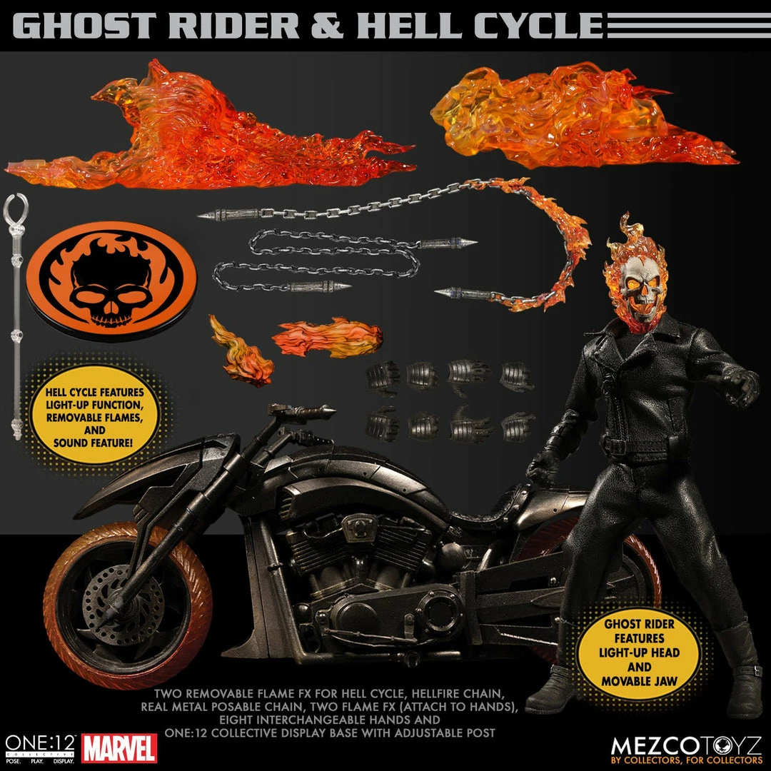 Maybang's Collectibles Mezco Toyz One:12 Collective Marvel Comics Ghost Rider & Hell Cycle 1/12 Scale Action Figure Set 17 Maybang's Collectibles Mezco Toyz One:12 Collective Marvel Comics Ghost Rider & Hell Cycle 1/12 Scale Action Figure Set