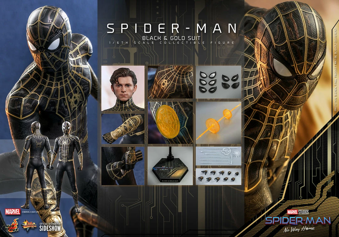 Maybang's Collectibles Hot Toys Marvel Spider-Man: No Way Home Spider-Man (Black & Gold Suit) 1/6 Scale 12" Collectible Figure 10 Maybang's Collectibles Hot Toys Marvel Spider-Man: No Way Home Spider-Man (Black & Gold Suit) 1/6 Scale 12" Collectible Figure